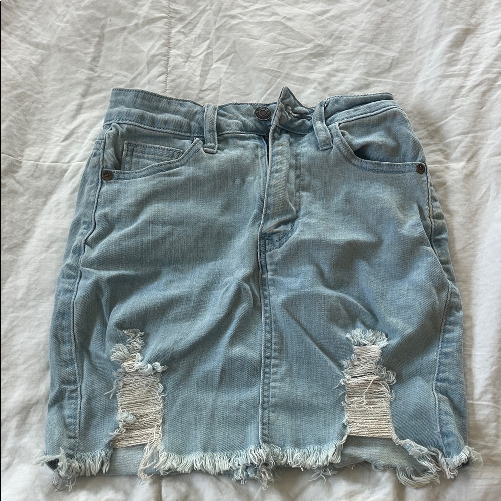 Windsor Light Blue Distressed Denim Skirt